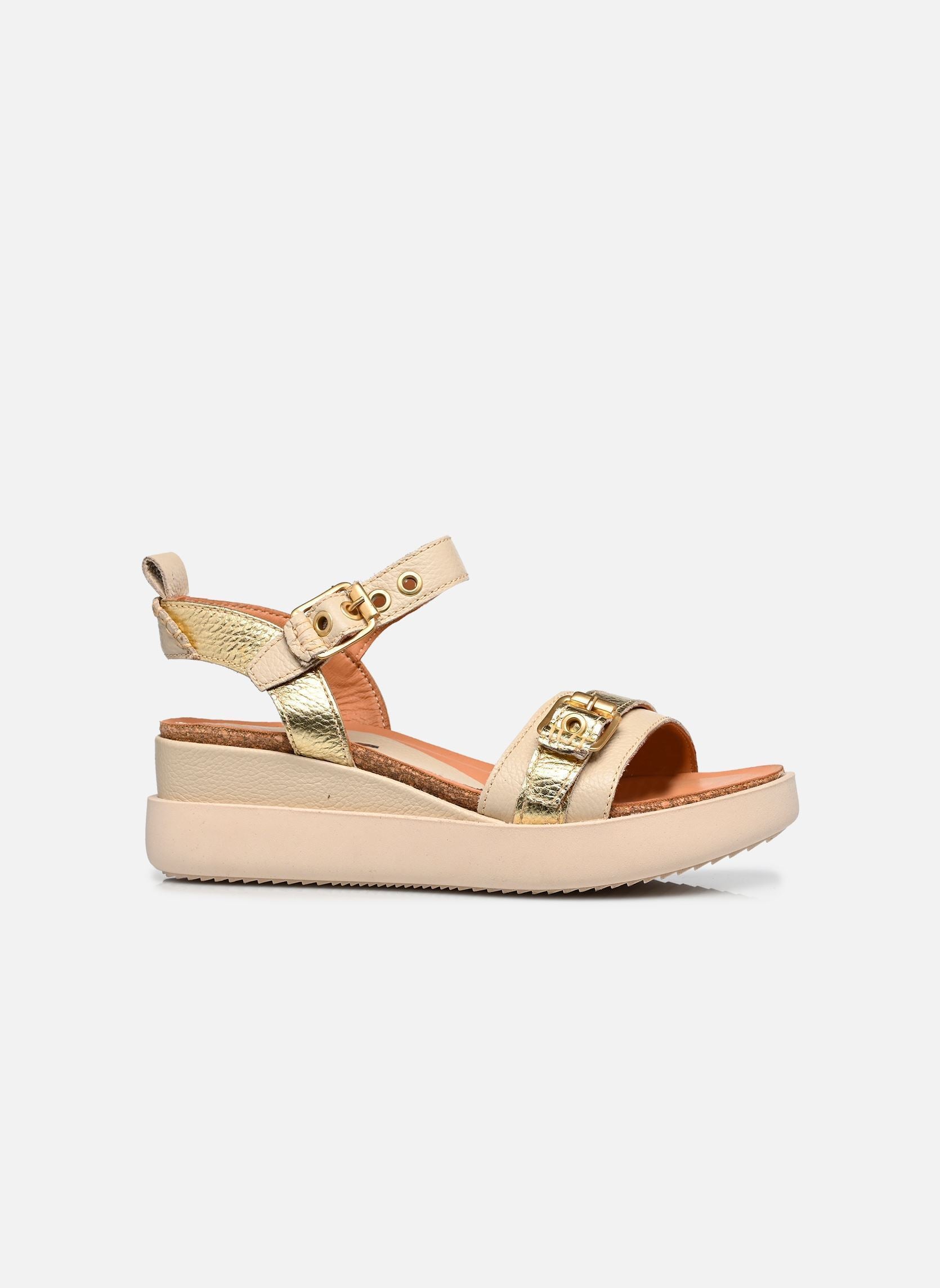 Mjus - Sandalo in pelle con zeppa avorio e dorato