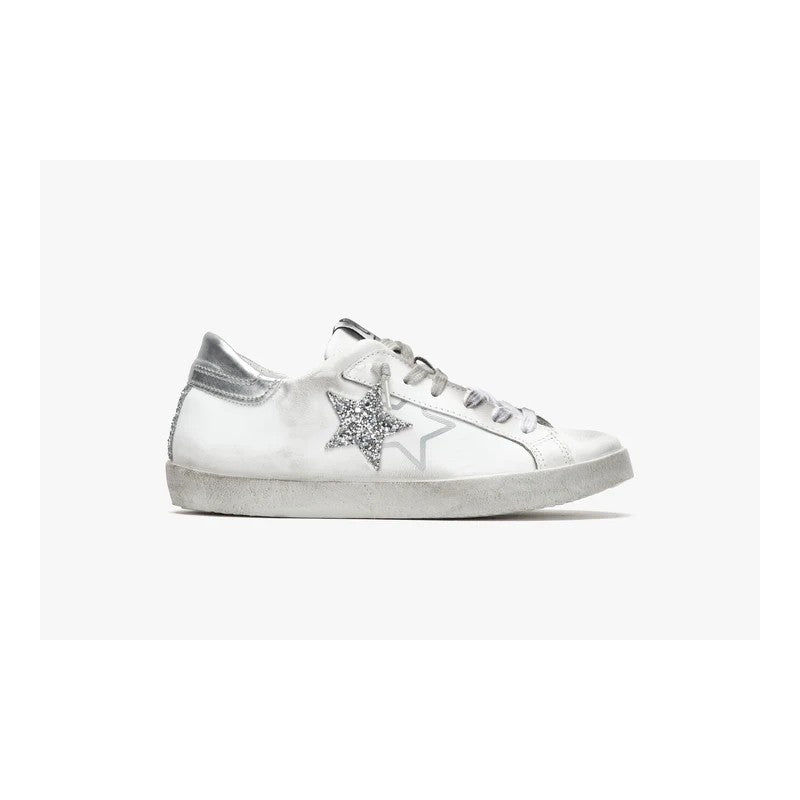 2Star - Sneaker in pelle Bianco/Argento 2SD4205