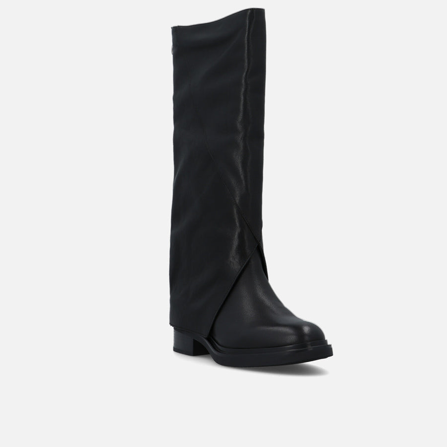 Bruno Premi - High leather boot with cuff and decorative zip on the back