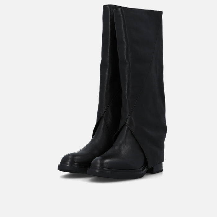 Bruno Premi – Hoher Lederstiefel mit Umschlag und dekorativem Reißverschluss auf der Rückseite