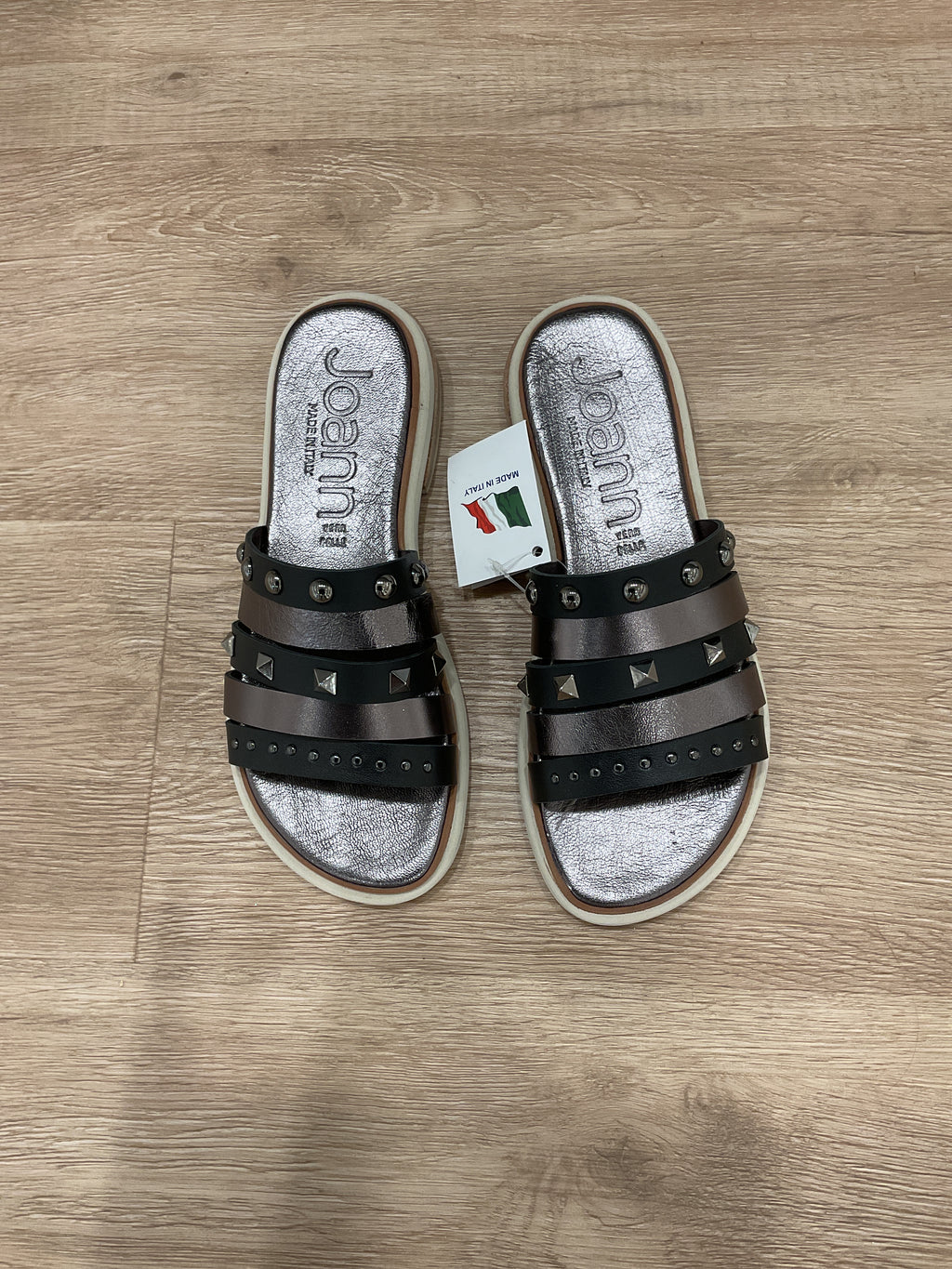Joann - Sandalo/ciabatta in pelle Mod. Tampa laminato antracite