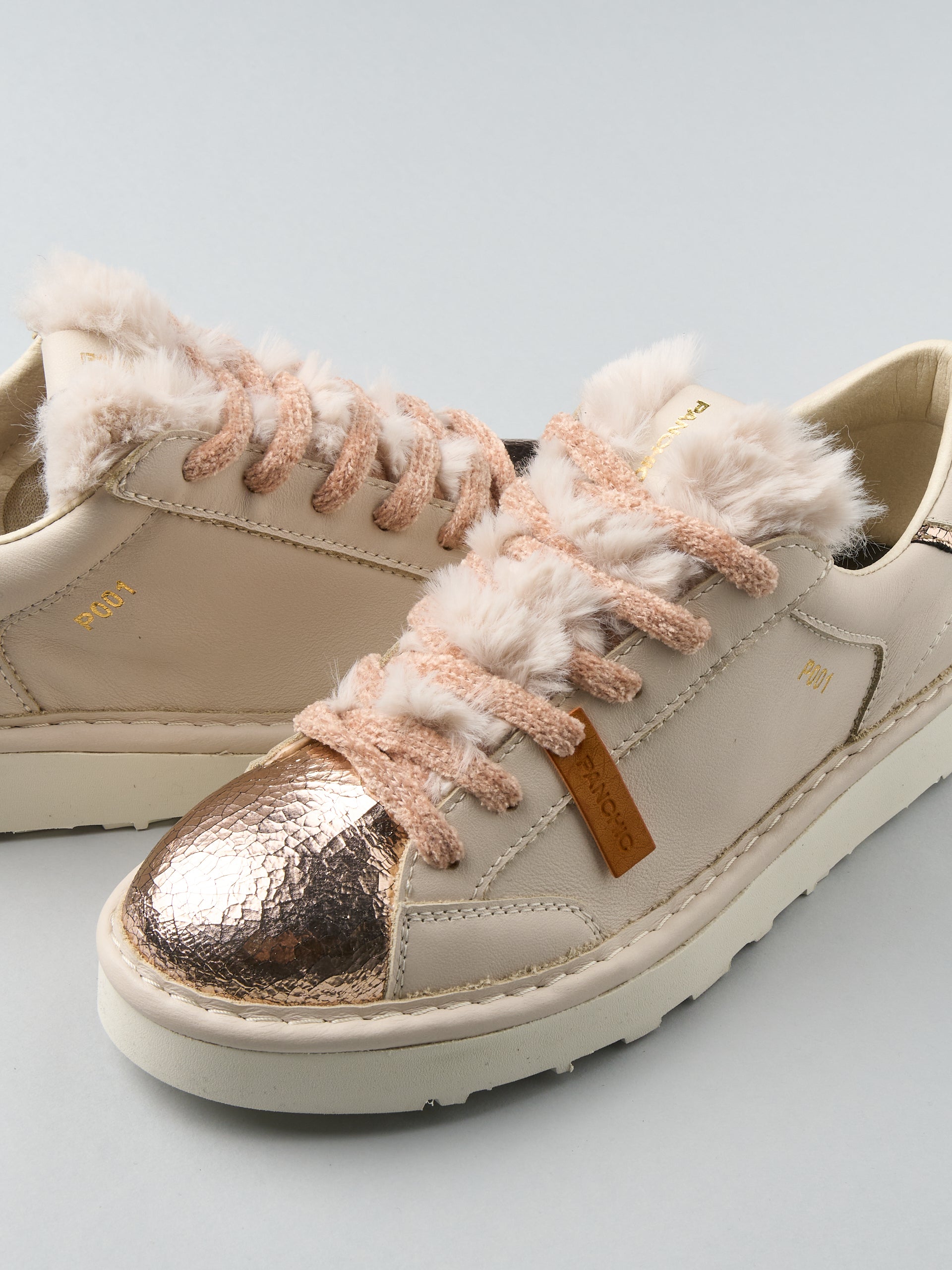 Panchic- sneaker in pelle con inserti pelliccia e laminato P001W022