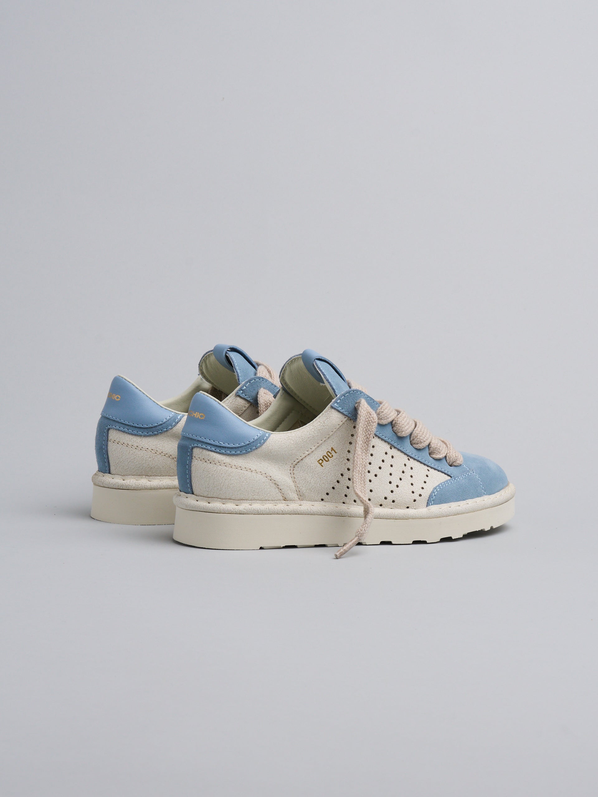 Panchic P001 - Sneaker cracked suede Ivory-Stone Blue