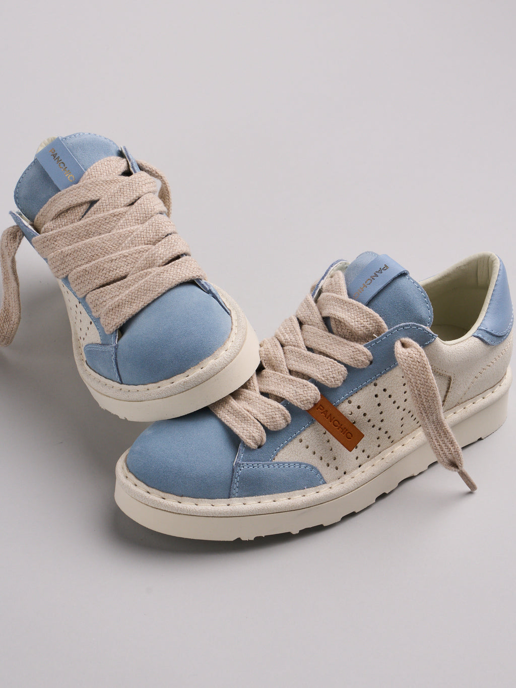 Panchic P001 - Sneaker cracked suede Ivory-Stone Blue