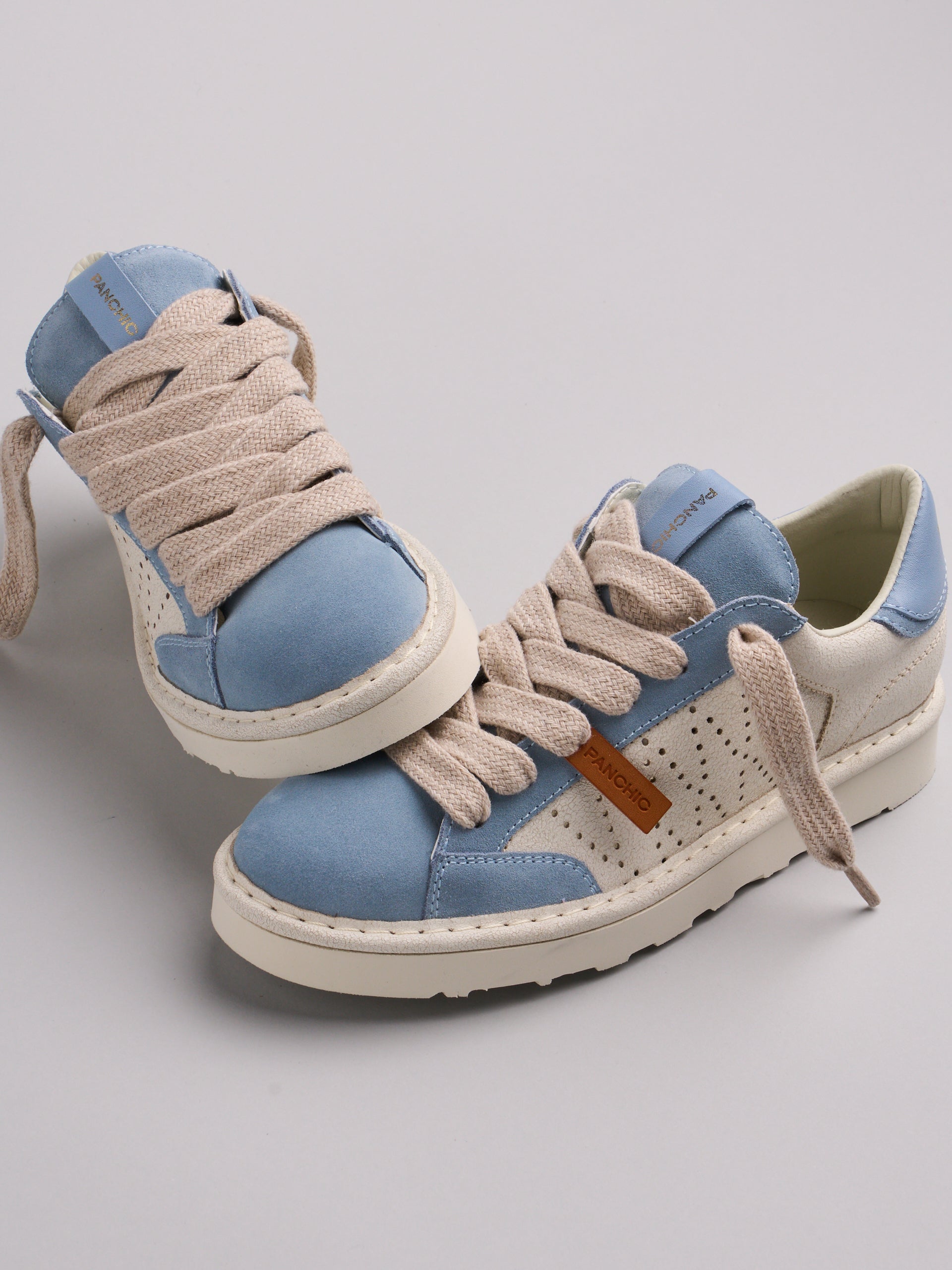 Panchic P001 - Sneaker cracked suede Ivory-Stone Blue