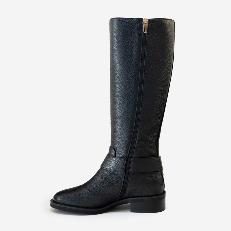 Evaluna Hoher Stiefel Mod. 2235 Dollaro Nero – aus gehämmertem Leder mit Zubehör
