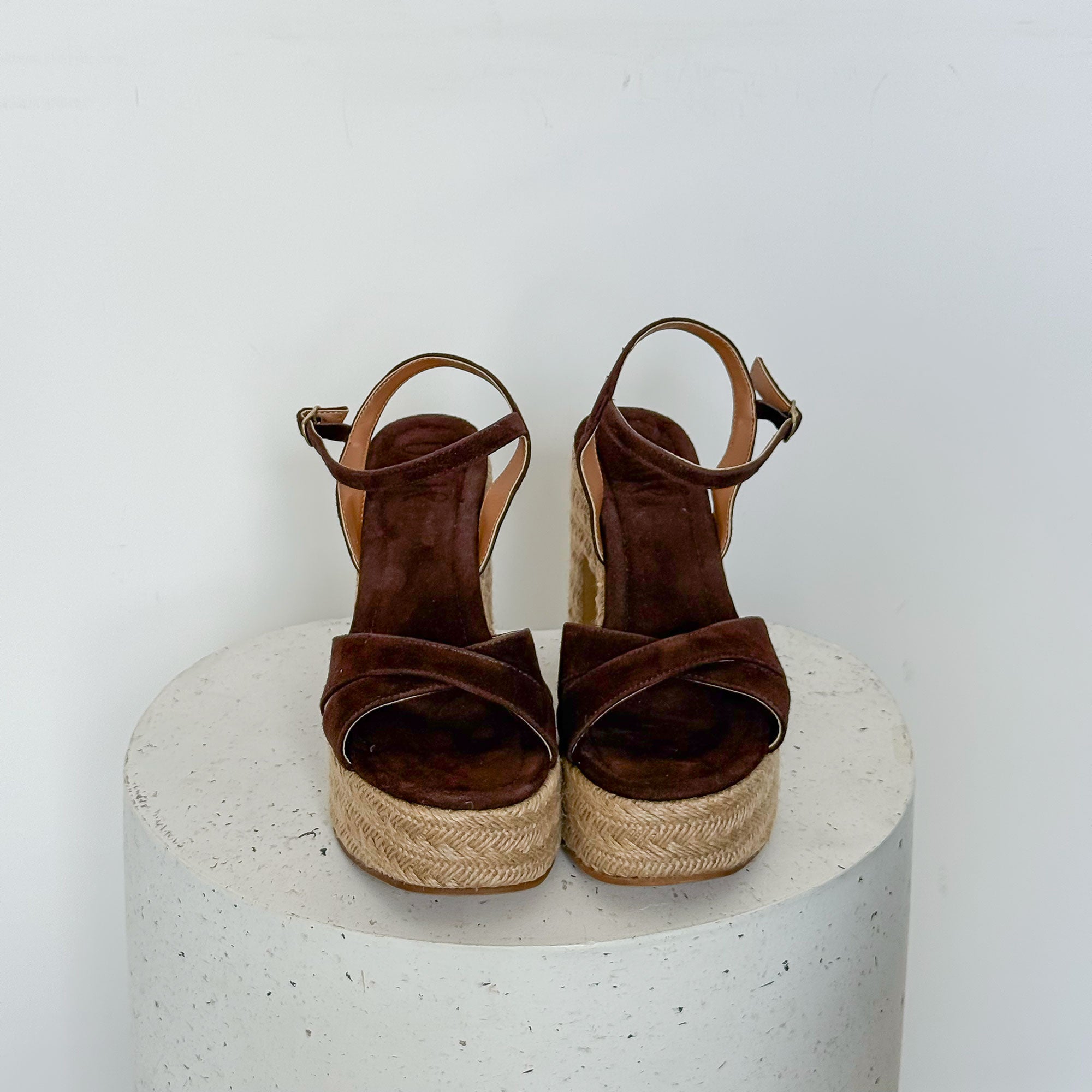 Ovyé - Sandalo camoscio con plateau col. Testa moro