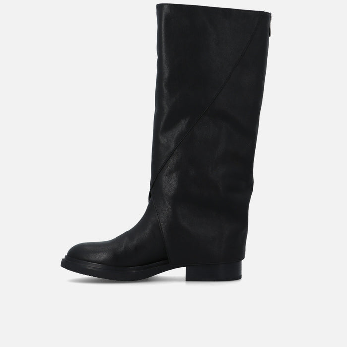 Bruno Premi – Hoher Lederstiefel mit Umschlag und dekorativem Reißverschluss auf der Rückseite
