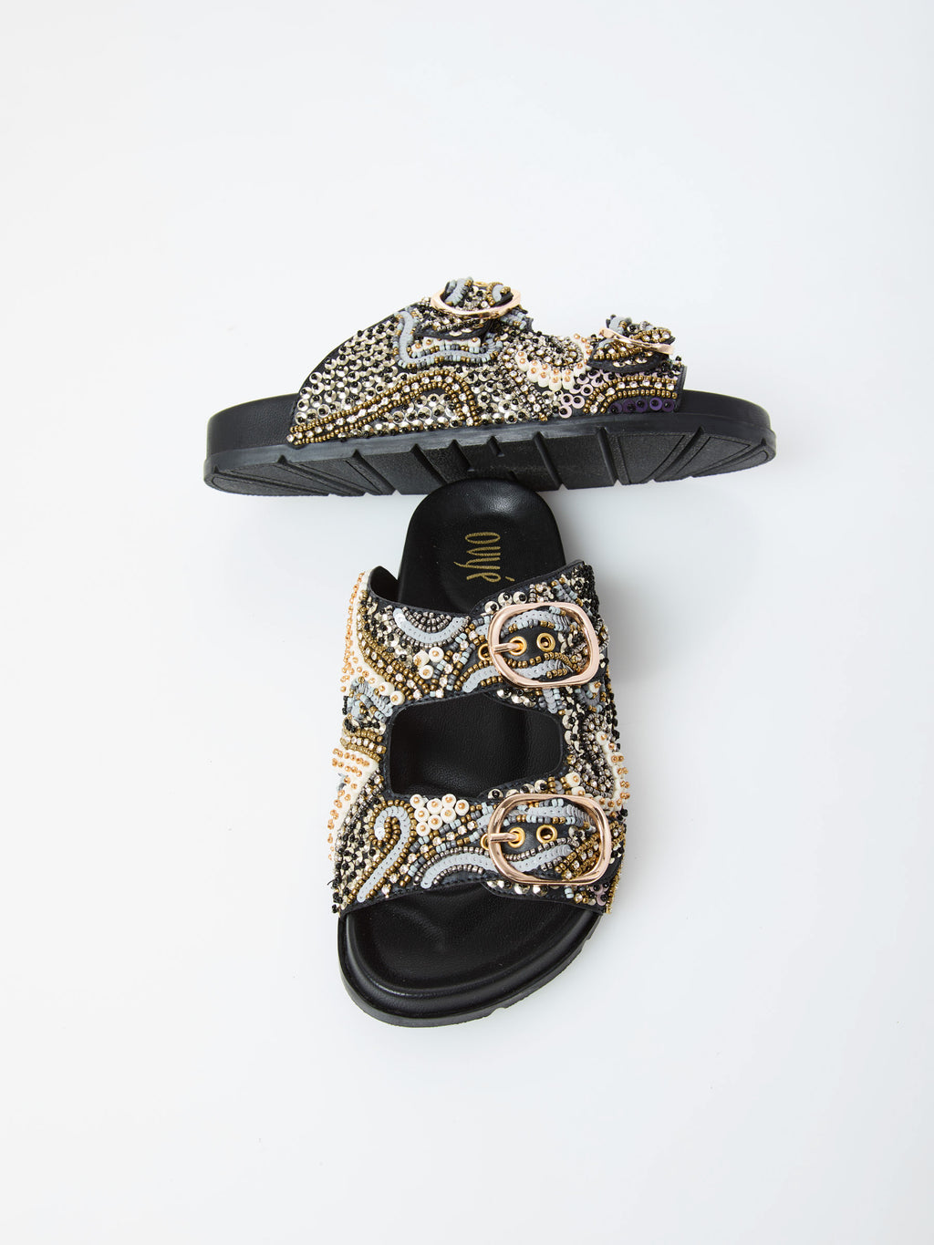 Ovyé - Sandalo ciabatta in pelle con perline col.Nero- Mod WINSOME
