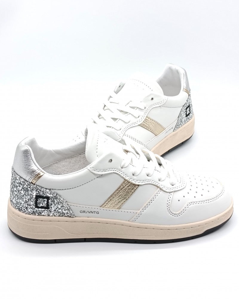 D.a.t.e. Court 2.0 Vintage Calf White - Silver W431-C2-VC-WS
