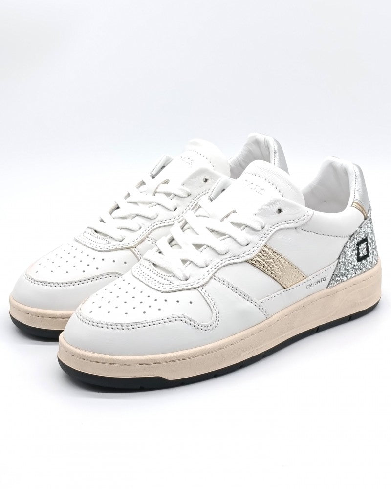 D.a.t.e. Court 2.0 Vintage Calf White - Silver W431-C2-VC-WS