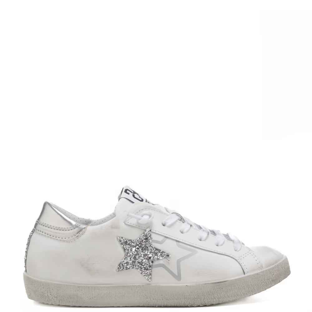 2 Star - Sneaker in pelle Bianco/Argento 2SD4205