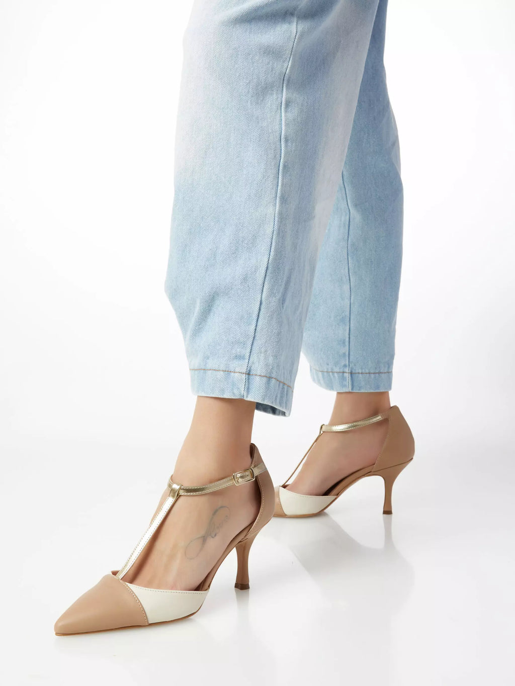 Ovyé Mary Jane real leather - two-tone with gold strap