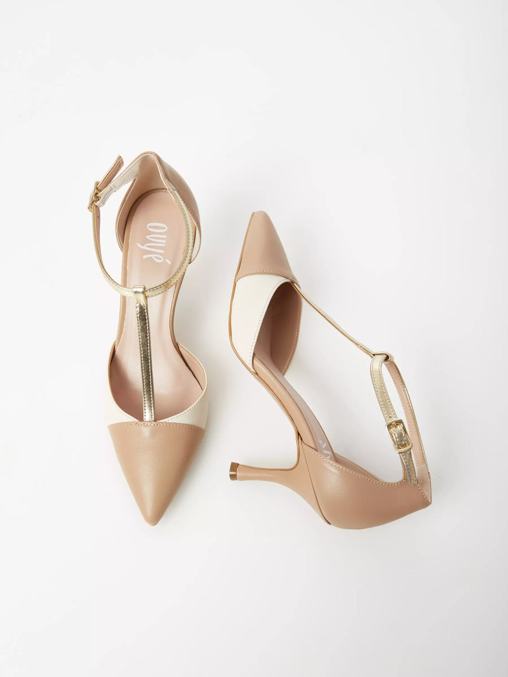 Ovyé Mary Jane real leather - two-tone with gold strap