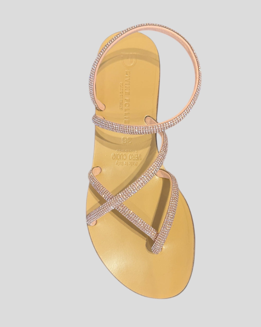 Divine Follie - sandalo in cuoio con strass - col. Pesca