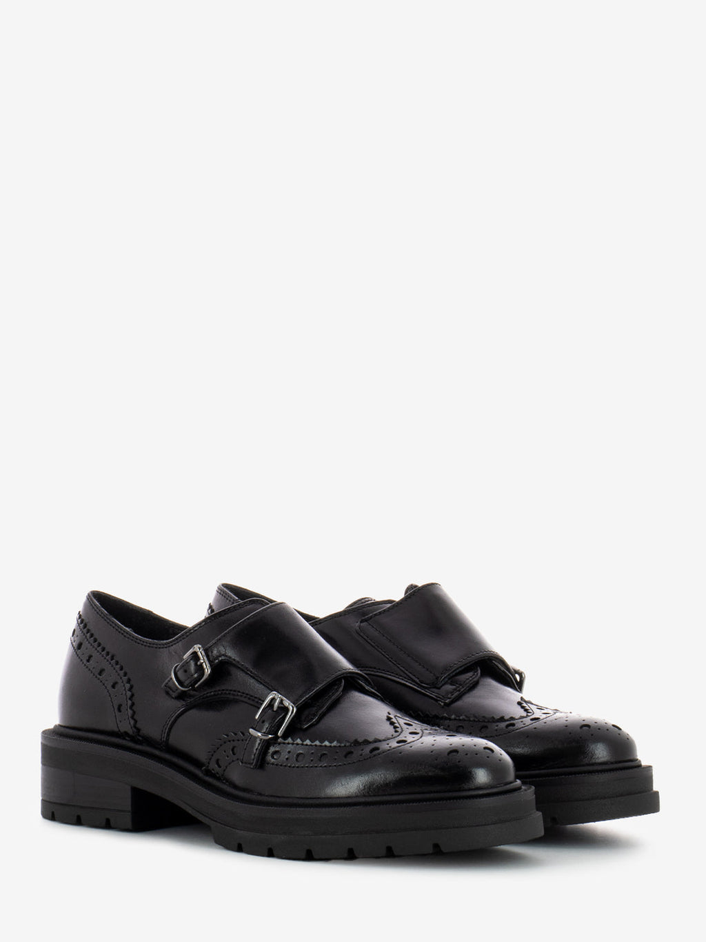 Carmens - Calzature in pelle con patta doppia fibbia A54011 - col. Nero