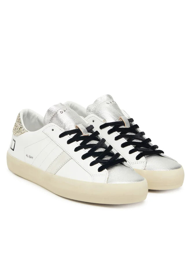D.A.T.E. Sneaker Hill Low Shiny White-Platinum